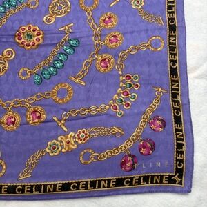 CELINE Scarf Jewelry Chain Charm Print Silk Purple Accessory 19"